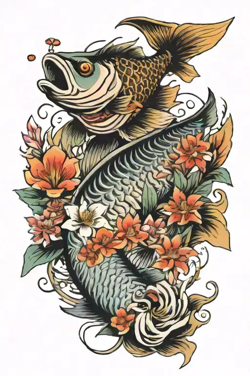 Fish With Flowers And Ribs Ripped Apart