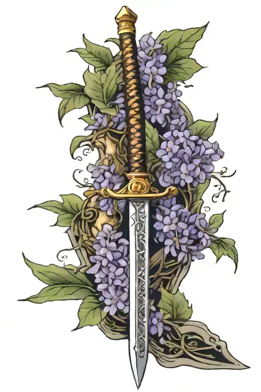 Rengoku Sword With Wisteria Wrapping
