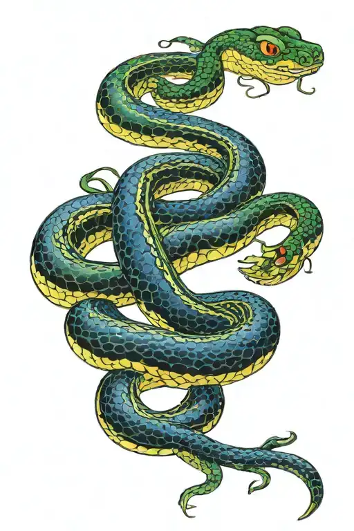 Japanese Snake With Shiny Skin Black Blue And Green