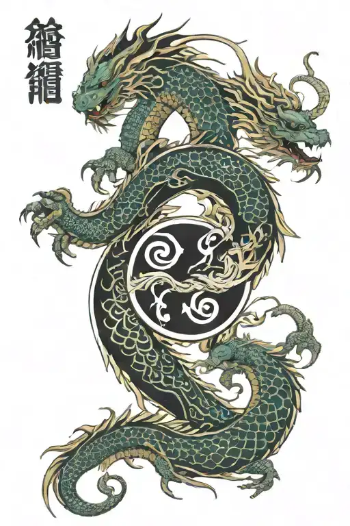 Gemini Zodiac Sign With Dragons Forming Yin And Yang Symbol