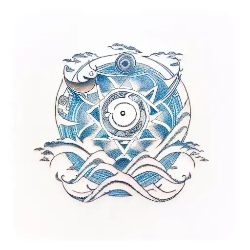 A Minimalist Tattoo Of A Film Reel With Ocean Waves Inside