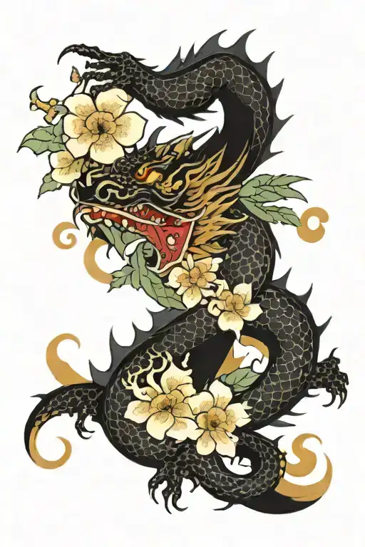 Dragon With Higanbana Flower