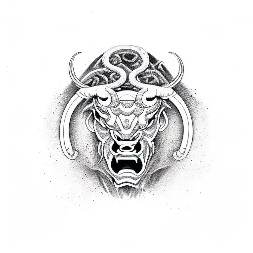 Bull Head With Snakes As Horns