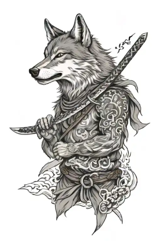 Wolf With Sword Tattoo Showcasing