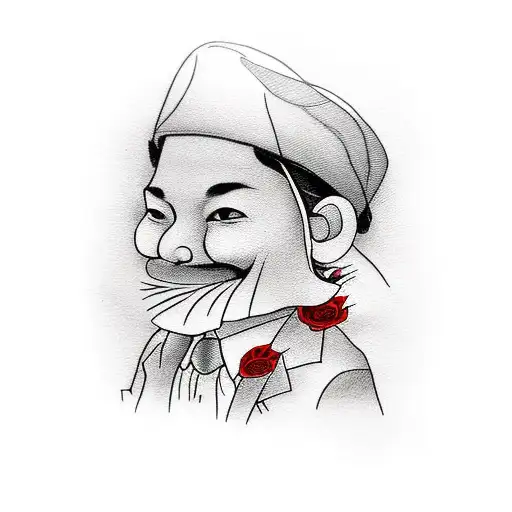 Little Gentleman Without A Face With A Hat Holding Flowers With A Touch Of Red