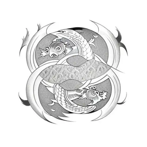 Back Tattoo 2 Koi Fish Yin Yang