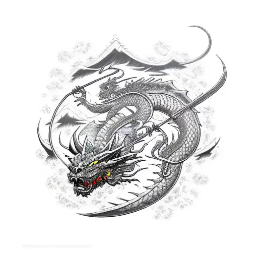 Dragon Strike By A Katana In A Rectangle