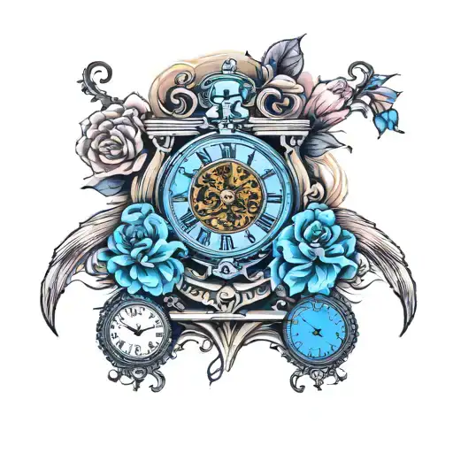 Sand Hour Glass With Flowers And Pocket Watch