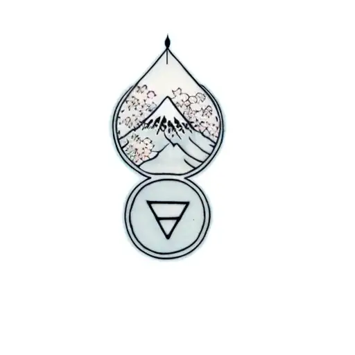 A Mountain And A Triangle With Cherry Blossom