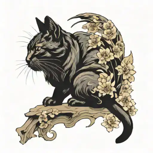 Cat And Butterfly Perched