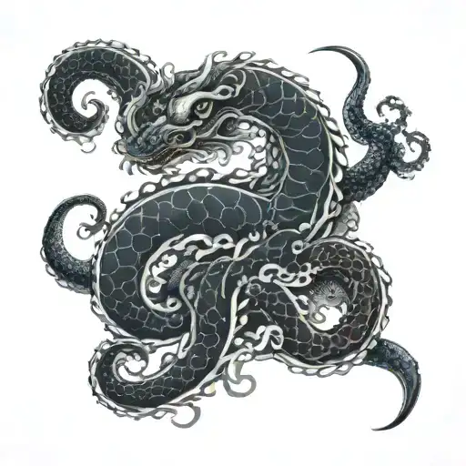 Half Octopus Half Japanese Dragon Wrapped