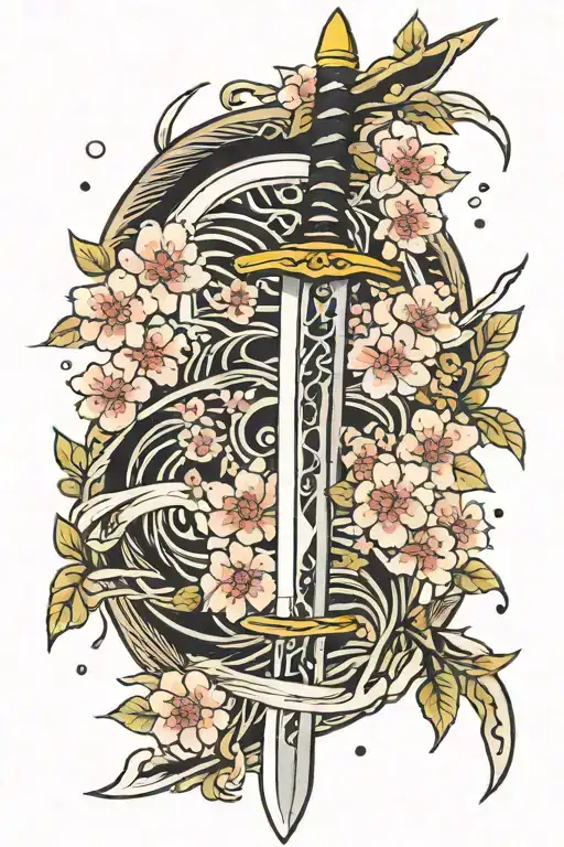 Sword With Cherry Blossom Wrapped Arond