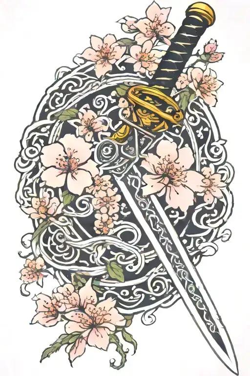 Sword With Cherry Blossom Wrapped Arond