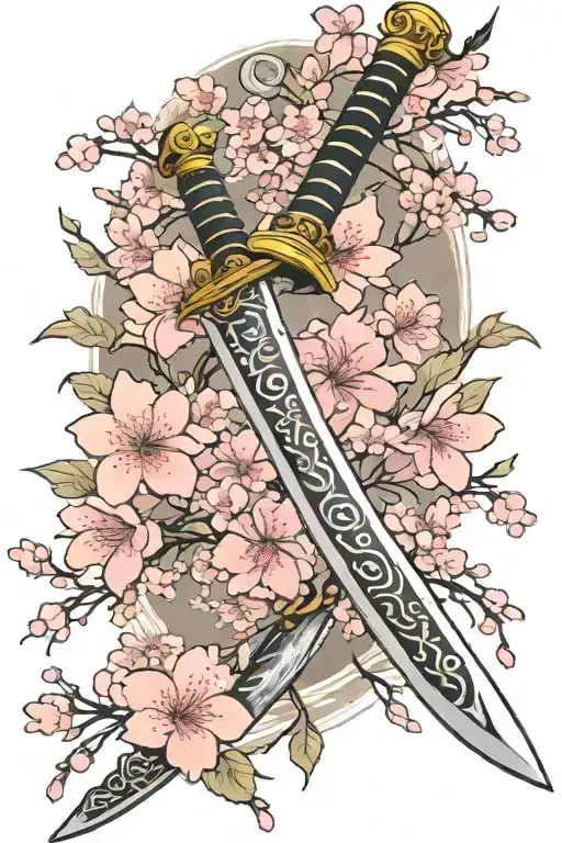 Sword With Cherry Blossom Wrapped Arond
