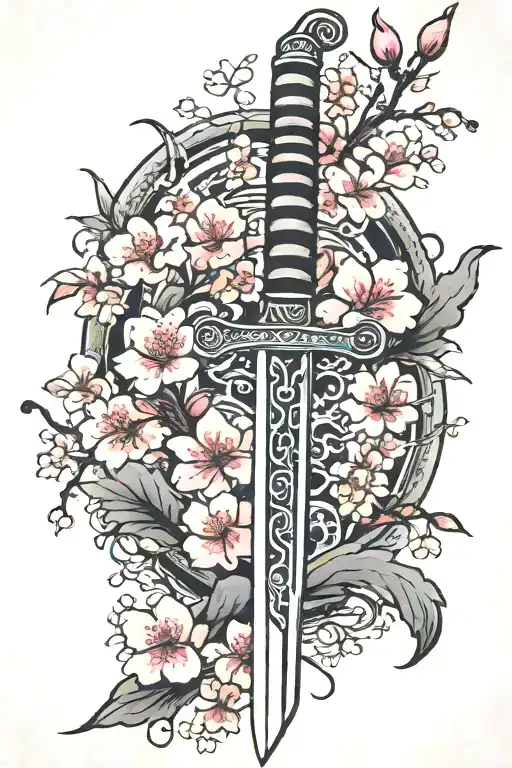 Sword With Cherry Blossom Around