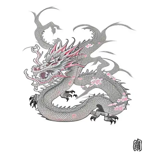 Dragon Thru Cherry Blossom Around The Arm