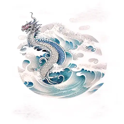 Ocean Wave Storm And Dragon