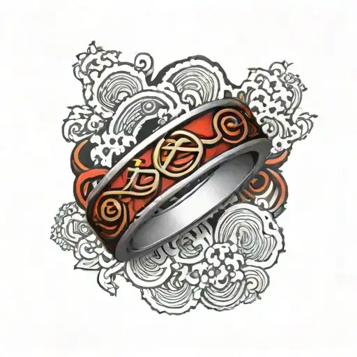 Blood Red Ring With Black Trim With A Japanese Letter In The Middle