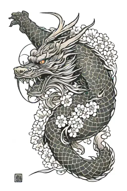 Samurai Dragon Cherry Blossom Koi Fish Wolf