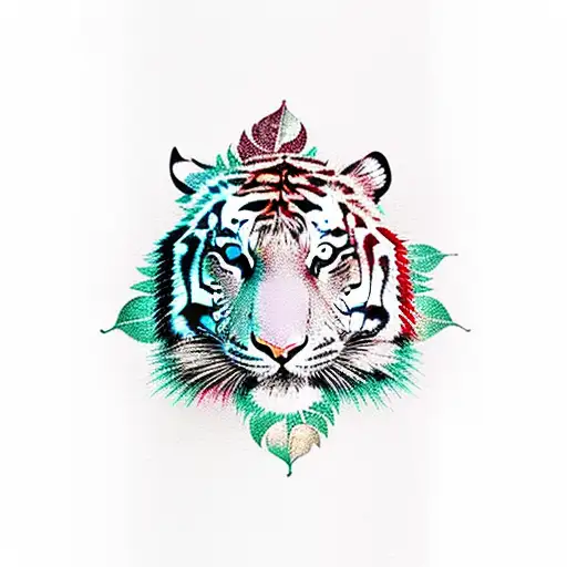 A Tiger And A Leaf With Warm Colors