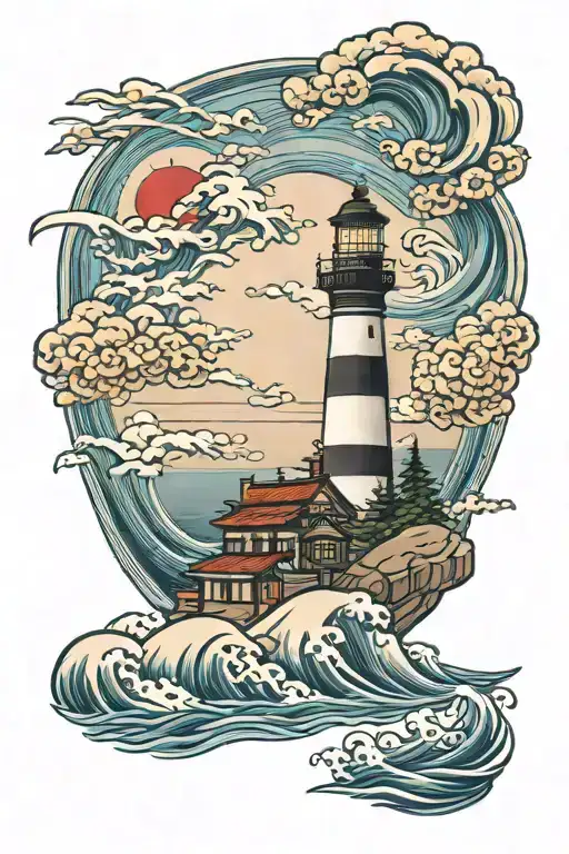 Lighthouse On A Hill Overlooking The Ocean Waves