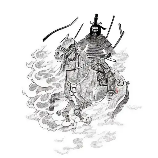 Samurai On A Horse Whos Feet Are Covered In Flames With Blade Drawn