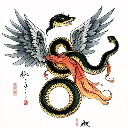 Snake And Angel With Fantasy Wings