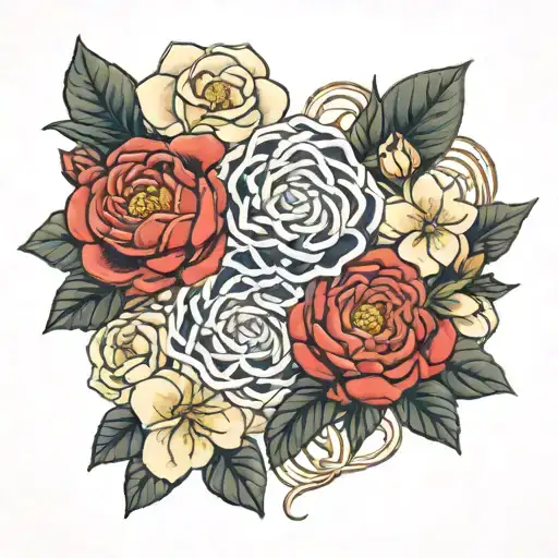 Red Camellia And White Rose Intertwined