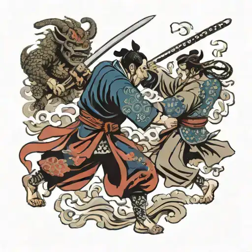 Samurai Fighting A Demon