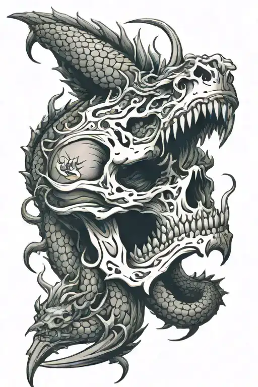Full Skull Dragon Tattoo Design