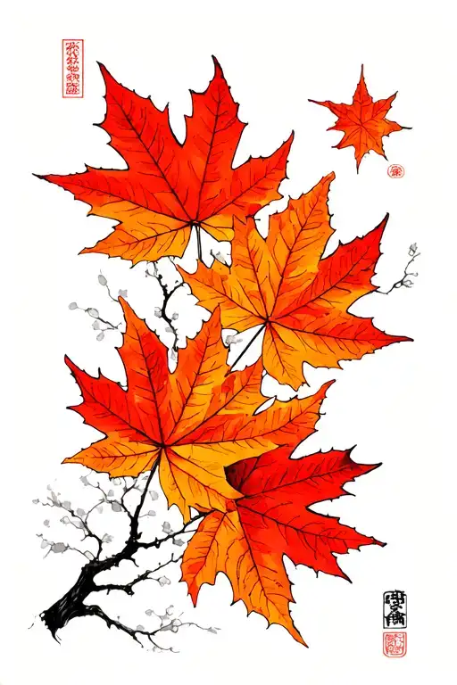 Draw Different Sizes Red-orange Maple Leaves