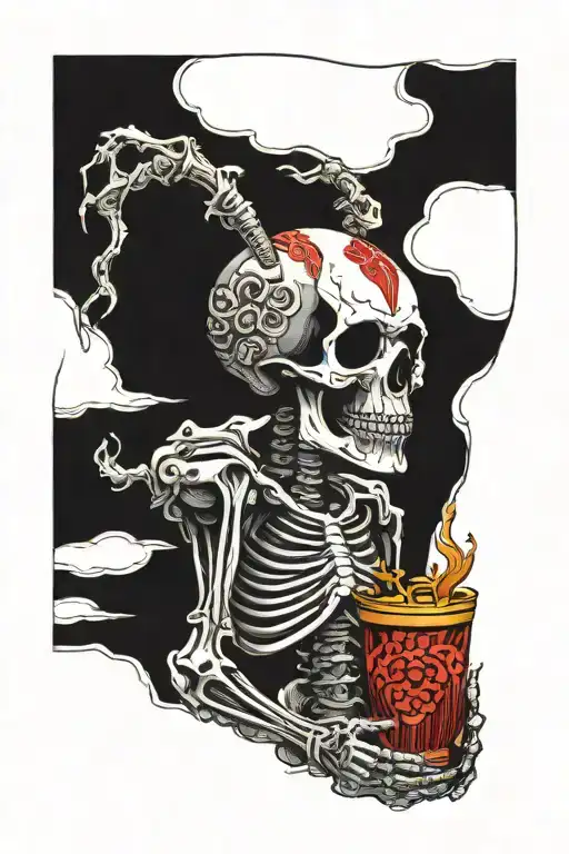 Black Skeleton With A Red Halo Drinking From A Golden Chalice