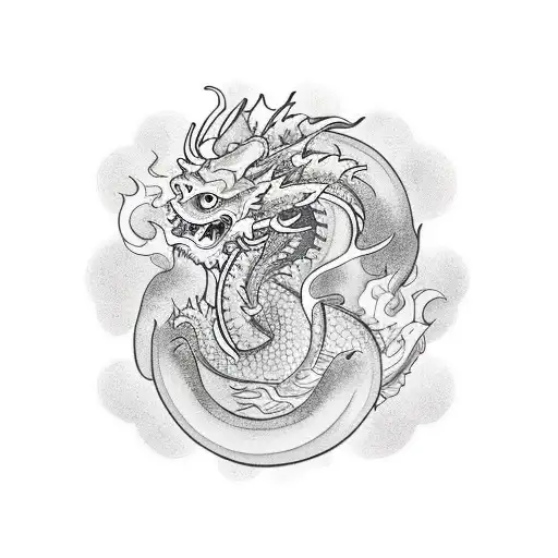 Dragon Wrapped Round A Hannya Mask With A Koi Fish