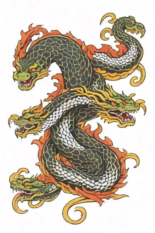 Japanese Snake And Dragon Intertwined