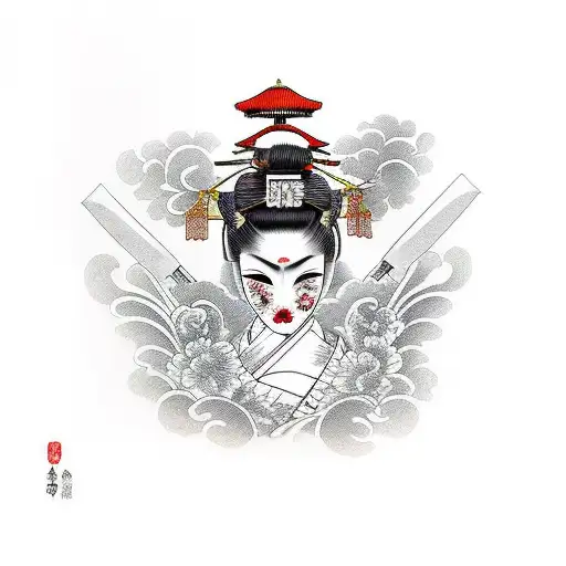 Geisha With A Dagger And Mask