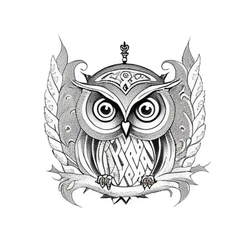 Owl With Medieval Dagger And Fleur De Lis