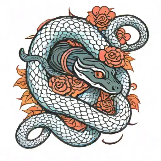 Biting Snake Red Flower Background