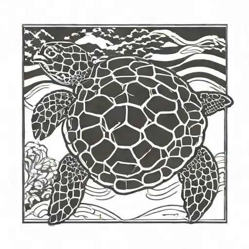 Sea Turtle With Puerto Rico Flag On Shell Pattern