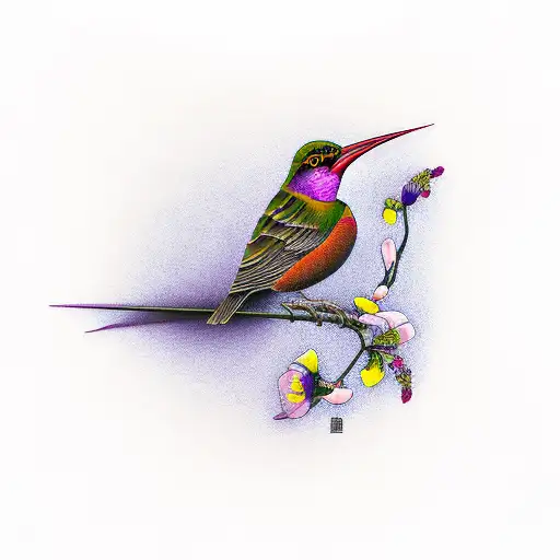 Throstle Bird With Purple Lilly In Mouth