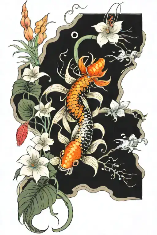 Spider Lilly And Koi Fish Swimming
