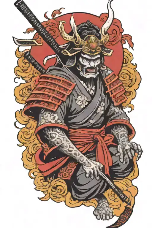 Samurai With Oni Mask
