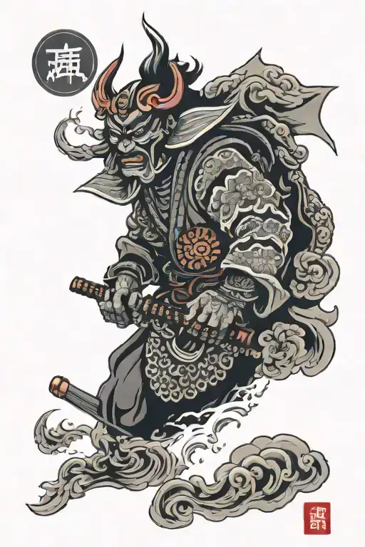 Samurai With Oni Mask