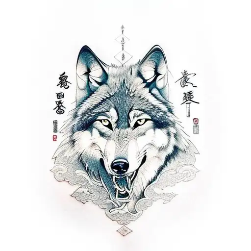 Wolf In Yakuza Tatto Style