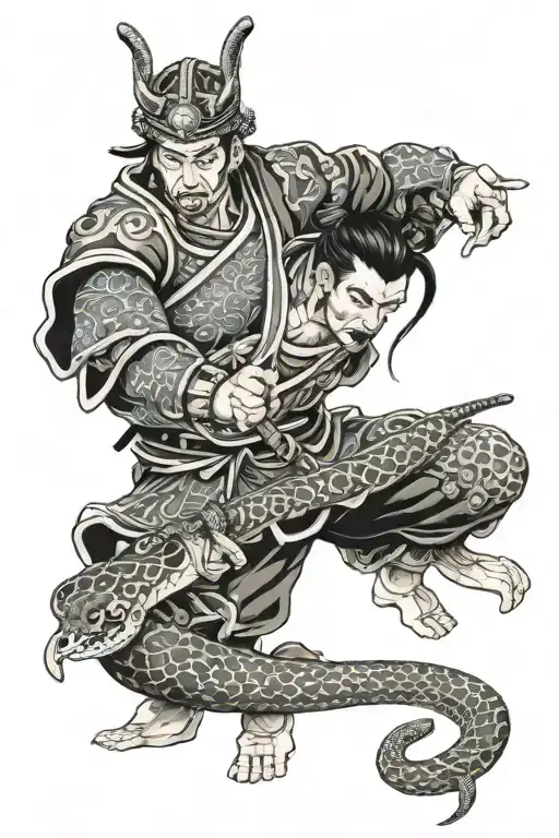 Samurai Warrior And Snake Wrapping