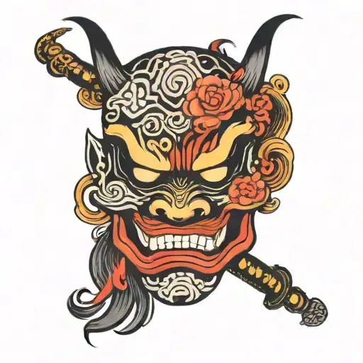 Japanese Demon Mask Admiring A Sunset