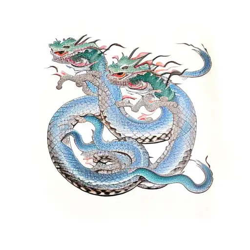 Japanese Dragon And Snake Intertwined