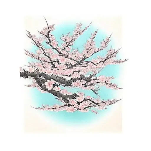 Cherry Blossom Tree Sleeve Japanese Art Style Colored
