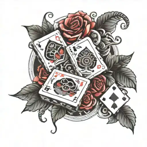 Poker Cards And Dice And Roses
