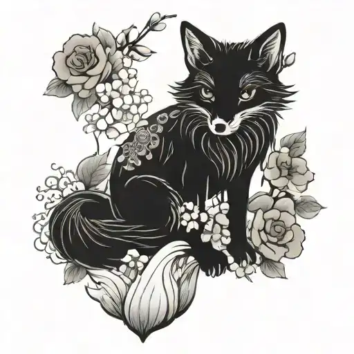 Japanese Style Fox And Flowers