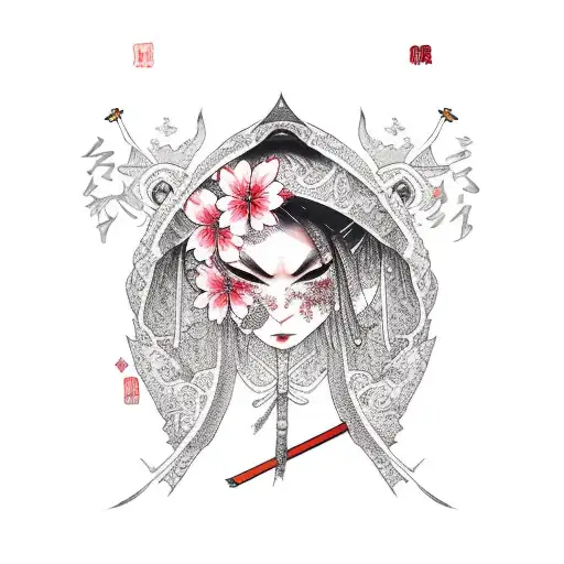 A Hooded Female Assassin With Cherry Blossom Around Her